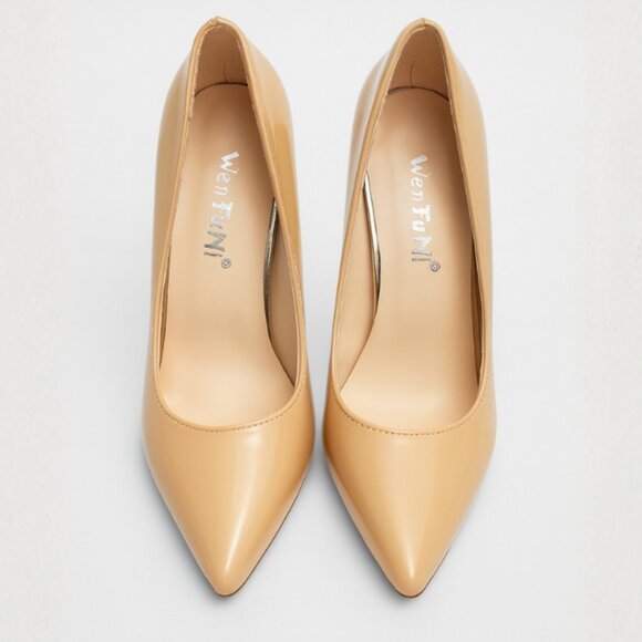 Nude Patent Leather Pointed-Toe Pumps - Picture 1 of 3
